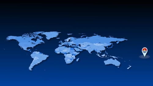Animated World Map with Kiribati Location Pin Drop