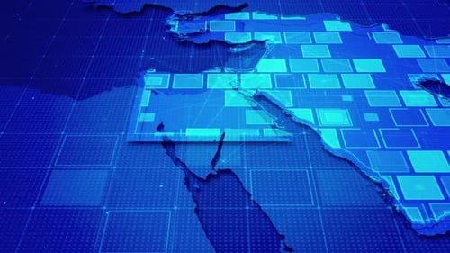 Futuristic Digital World Map with Glowing Data Network Animation