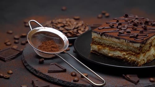 Delicious Tiramisu Cake with Coffee Beans and Chocolate