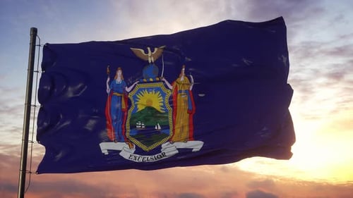 New York State Flag Waving with Realistic Fabric Animation