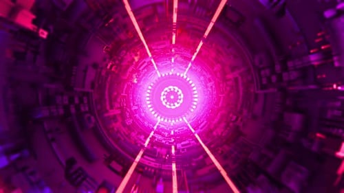 Cybernetic Tunnel Flythrough with Pulsating Neon Lights