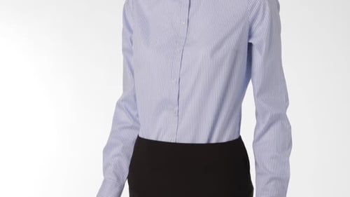 Mannequin Wearing Blue and White Pinstripe Shirt and Skirt
