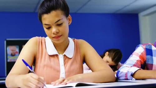 Student studying in classroom