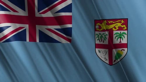 Realistic Waving Flag of Fiji with National Coat of Arms