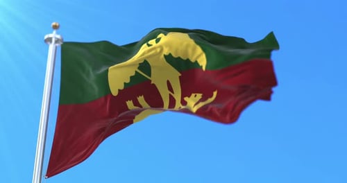 Waving Flag Animation with Bird Emblem Against Blue Sky