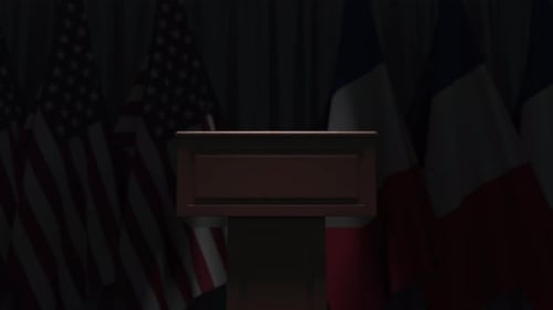 Flags of France and the USA at International Meeting