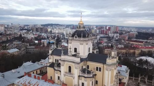The top view of the cityscape of Lviv city