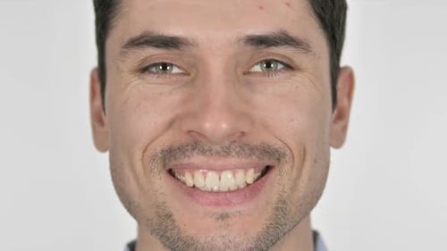 Close Up of Smiling Man Face White Background