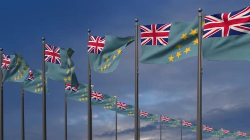Tuvalu Flags Waving Seamless Loop Animation