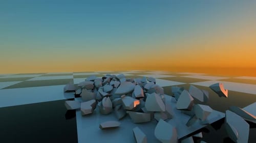 White Chess King Shattering on Chessboard 3D Animation