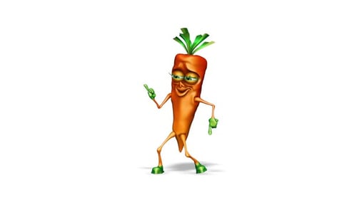 Funny 3D Animated Carrot Character Dancing on White Background