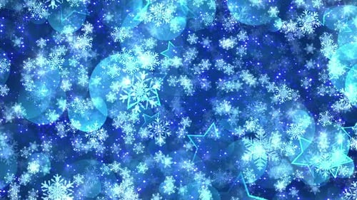 Animated Blue Snowflakes and Glowing Stars Festive Holiday Background
