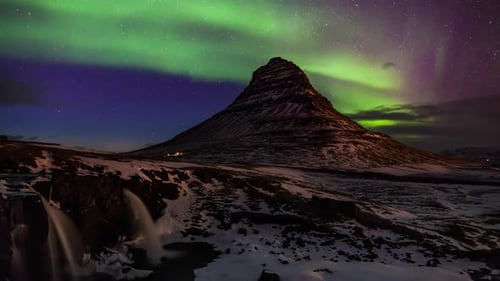 Northern Light Aurora Borealis at Kirkjufell in Iceland