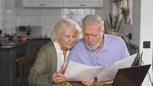 Senior Couple Reviewing Documents at Home