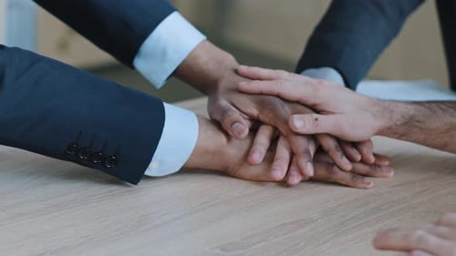 Closeup Arms of Multinational Multiracial Group Company of Different Ethnicity People Colleagues
