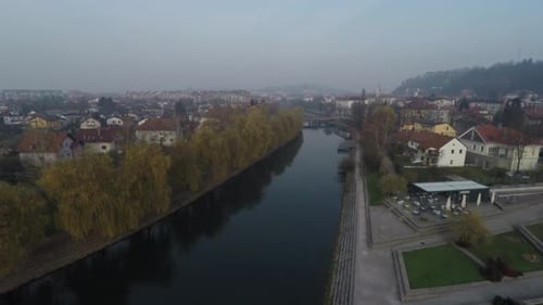 Aerial of Ljubljanica River in Ljubljana