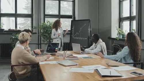 Business Team Meeting with Presentation in Modern Office