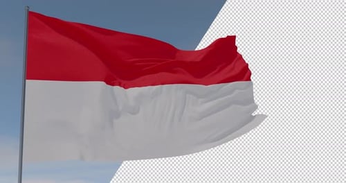 Seamless Looping Waving Red and White Flag Alpha Channel