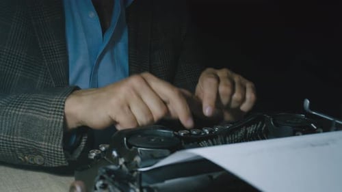 Hands Typing on Vintage Typewriter. Close Up of Man Typing with Old Typewriter. Typewriter
