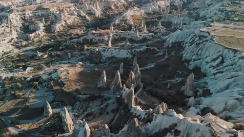 Aerial View of Fairy Chimneys Valleys in Cappadocia Nevsehir Turkey