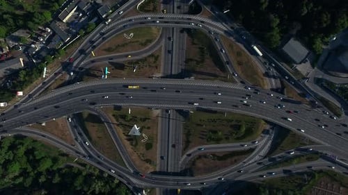 Cars Traffic on Road Intersection. Top View Car Driving on Highway Junction