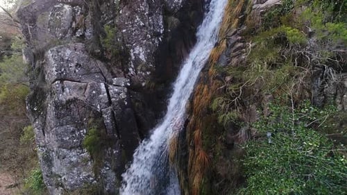 Pure Fresh Water Waterfall In Forest In The Mountains