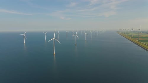 Huge Windmill Turbines Offshore Windmill Farm in the Ocean Westermeerwind Park Windmills Isolated at