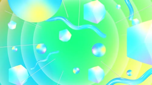 Vibrant Abstract Animation with Floating Shapes and Fluid Elements