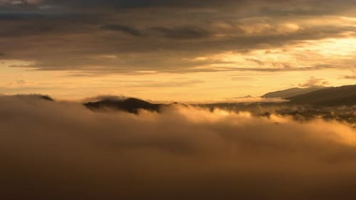 Aerial view Beautiful of morning scenery Golden light sunrise.
