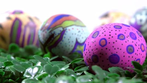 Colorful Easter Eggs on Green Grass