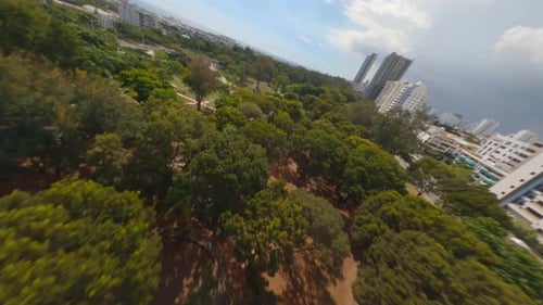 FPV aéreo sobre Mirador Sur Park, Santo Domingo na República Dominicana