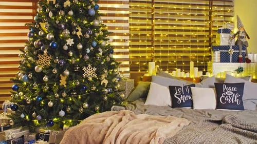 Christmas Tree and Cozy Bed for Family Holidays