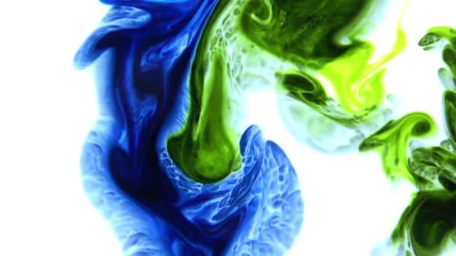 Blue and Green Ink Mixing Abstractly