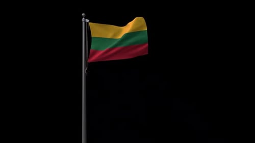 Waving Realistic Flag of Lithuania on Flagpole