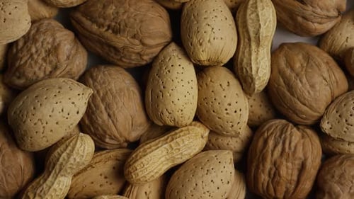 Close up of Walnuts, Almonds, and Peanuts