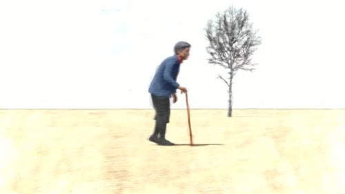 Sketch Animation of an Elderly Person Walking with a Cane
