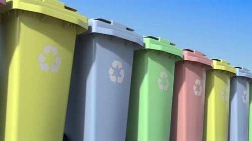 Seamless Loop of Colorful Recycling Bins Moving
