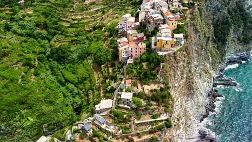 Amazing Aerial Shot of Cinque Terre Town Corniglia