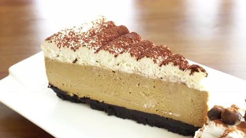 Coffee Cheesecake Slice with Chocolate Espresso Beans