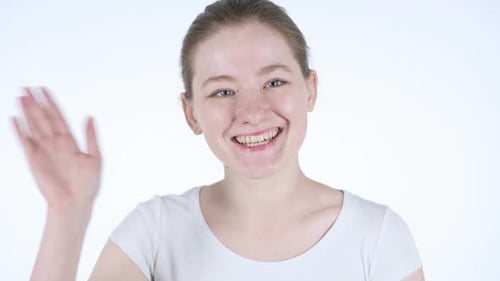 Hello Gesture By Young Redhead Woman