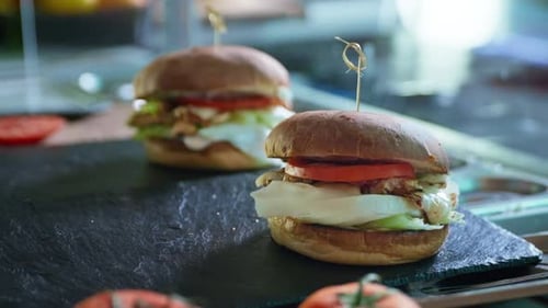 Close Up of Delicious Chicken Burgers