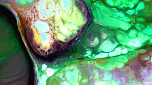 Abstract Flowing Ink in Green, Purple, and Gold