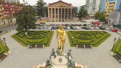 Statue of Neptune and Its Fountain in Front of Batumi Drama Theater, Georgia
