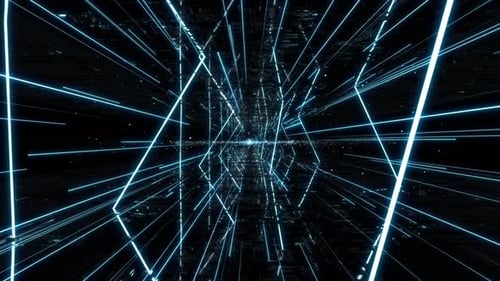 Futuristic Digital Tunnel with Glowing Blue Lines