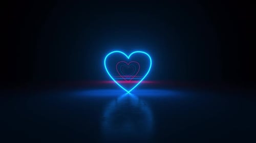 Abstract futuristic corridor with pink blue hearts