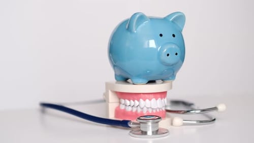 Piggy Bank with White Teeth Model on White Background