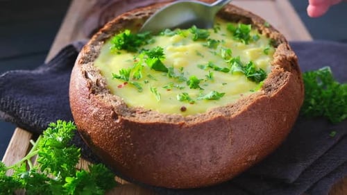 Creamy Soup Served in a Bread Bowl