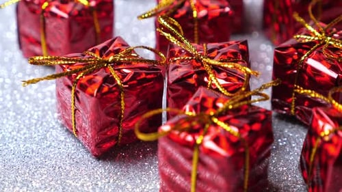 Small Red Christmas Presents with Gold Ties