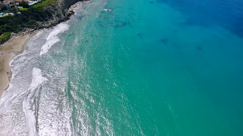 Aerial View of Beautiful Bay with Crystal Clear Water in Mediterranean Sea, Cyprus, Coral Bay