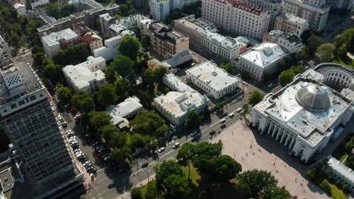 Aerial view of small old european town. Kyiv